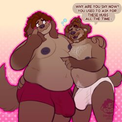 2024 age_difference anthro anthro_on_anthro areola beard belly belly_overhang belly_squish big_areola big_belly big_bulge blush bodily_fluids body_hair bubble bulge canid canine canis chest_hair clothed clothing dialogue domestic_dog drunk drunk_bubble duo english_text erection erection_under_clothing eyebrows facial_hair flustered fur genital_fluids hair hair_bun hazel_(himburr) hi_res himburr huge_bulge incest_(lore) male male/male mammal moobs moustache narrowed_eyes navel nephew_(lore) nipples outline overweight overweight_anthro overweight_male pink_background pink_outline precum precum_through_clothing precum_through_underwear pubes simple_background size_difference smile squish standing substance_intoxication text topless topless_anthro topless_male tuft uncle_(lore) uncle_and_nephew_(lore) underwear underwear_only watermark wet wet_clothing