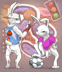 2015 anthro ass balls blue_eyes clothing hollo_nut lagomorph male male_only mammal penis rabbit red_eyes shirt uncut vest