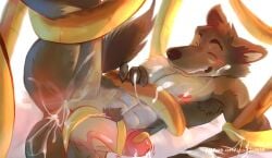 2022 abs after_orgasm after_sex aloha_shirt anthro anthro_on_feral ass black_nose blush bodily_fluids bottomwear boxers_(clothing) boxers_only brown_body brown_fur brown_hair bulge canid canine canis claws clip_studio_paint_(artwork) clothed clothing cum cum_in_ass cum_in_mouth cum_inside cum_on_face dialogue digital_media_(artwork) dreamworks duo english_text feral fur genital_fluids grey_body grey_fur hair heart_boxers heart_clothing heart_symbol heart_underwear hi_res koko2unite larger_male male male/male mammal mr._snake_(the_bad_guys) mr._wolf_(the_bad_guys) muscular muscular_male open_mouth pattern_clothing pattern_shirt pattern_topwear presenting presenting_hindquarters reptile romantic romantic_couple scalie sex shirt simple_background size_difference smile smiling_at_another snake speech_bubble suit text the_bad_guys topless topwear underwear underwear_only white_body white_fur wolf zoophilia