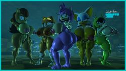 3d 3d_(artwork) 5girls amy_rose areolae big_breasts blue_eyes breasts brown_fur brown_hair chipmunk chiropteran dakotajamsfm dark_background echidna eulipotyphlan female female_only green_eyes green_fur kabalmystic_(style) looking_at_viewer nipples nude nude_female orange_fur pink_fur pose pussy rouge_the_bat sally_acorn sega sonic_(series) surge_the_tenrec tikal_the_echidna white_fur