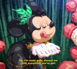 1girls 6+boys angelauxes anthro ass biped black_body bodily_fluids censored closed_eyes clothed clothing detailed_background dialogue disney eyelashes female fingers genital_fluids genitals gloves hair handwear imminent_bukkake imminent_ejaculation licking_lips male male/female mammal minnie_mouse mouse multiple_boys murid murine penis public_domain rodent solo_focus surrounded_by_penises thick_thighs three-quarter_view