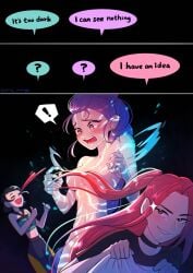 3girls aery_orange ass ass_crack ass_exposed black_hair blush blushed_face blushing_female breasts breasts_exposed breasts_out cfnf clothed_female_nude_female color colored comic comic_page completely_naked completely_nude convenient_censoring convenient_censorship embarrassed_female embarrassed_naked_female embarrassed_nude_female enf english english_dialogue english_text female female_focus female_human female_only glowing glowing_markings human humiliation kpop_demon_hunters mira_(kpop_demon_hunters) naked naked_female no_bra no_clothes no_clothing no_panties no_pants no_shirt no_skirt no_underwear nosebleed nude nude_female nudity purple_eyes purple_hair pussy pussy_exposed red_eyes red_hair rumi_(kpop_demon_hunters) stolen_clothes stripped tits_out zoey_(kpop_demon_hunters)