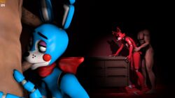 3d animatronic anthro bonnie_(disembowell) canine eye_patch eyewear five_nights_at_freddy's five_nights_at_freddy's_2 fox foxy_(disembowell) foxy_(fnaf) lagomorph machine mammal mechanical rabbit robot straight tezz toy_bonnie_(fnaf) video_games