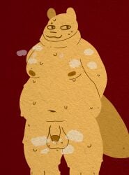 absurd_res animal_humanoid anthro atlasfugged balls big_balls bodily_fluids digital_media_(artwork) genital_fluids genitals gourmand_(rain_world) half-closed_eyes hands_behind_back hi_res humanoid male mammal moobs narrowed_eyes nipples nude obese obese_male overweight overweight_male penis precum rain_world simple_background slightly_chubby slightly_chubby_male slugcat slugcat_humanoid solo sweat sweaty_balls sweaty_genitalia sweaty_legs sweaty_thighs tail thick_thighs videocult