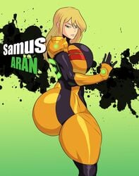 armor ass beige_skin blonde_hair blue_eyes breasts clothed clothing color curvy dat_ass female female_only gigantic_ass hair huge_ass huge_breasts human jay-marvel long_gloves metroid nintendo power_suit samus_aran side_view solo thick_thighs thigh_clothes thighhighs varia_suit