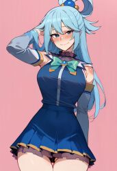 1girls ai_generated aqua_(konosuba) bare_shoulders bare_thighs big_breasts blue_eyes blue_hair blush clothed clothing color female female_focus female_only hi_res kono_subarashii_sekai_ni_shukufuku_wo! large_breasts light-skinned_female light_skin long_hair looking_at_viewer santaclausai solo solo_female thick_thighs