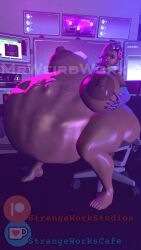 1girls 3d belly belly_bulge big_belly big_breasts breasts dark-skinned_female dark_skin female female_pred huge_belly huge_breasts latina mrweirdworkz nipples overwatch overwatch_2 same_size_vore sombra vore