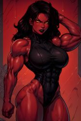 1girls abs ai_generated angry angry_expression angry_face betty_ross big_breasts black_hair breasts female female_only hulk_(series) large_breasts leotard long_hair marvel marvel_comics muscles muscular muscular_arms muscular_female red-skinned_female red_she-hulk red_skin solo solo_female thick_thighs vitoryt