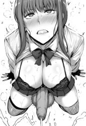 1futa ai_generated bangs big_breasts black_and_white blush bra chainsaw_man clothes_lift cum cum_string cumming cumshot ejaculation erect_penis erection fingerless_gloves fishnets futa_only futa_sans_pussy futanari grayscale gritting_teeth high-angle_view huge_cock huge_cumshot macklemoreey_(artist) makima_(chainsaw_man) monochrome orgasm orgasm_face ribbon skirt skirt_lift takekawamasumi_style thighhighs