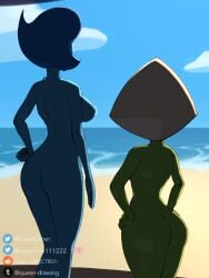 alien alien_girl alien_humanoid beach big_ass big_breasts big_butt blue_body blue_hair cartoon_network gem gem_(species) green_skin huge_ass lapis_lazuli_(gem) lapis_lazuli_(steven_universe) naked naked_female peridot peridot_(steven_universe) small_breasts small_waist smaller_female steven_universe tall_female taller_girl u/hugo_espectro1- yellow_hair