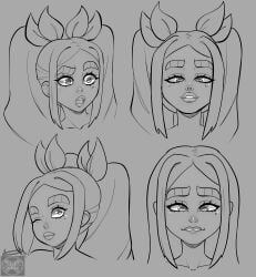 alexandria_(cross_samax) beauty_mark big_lips biting_lip cross_samax facial_expressions lipbite mole thick_eyebrows twin_drills