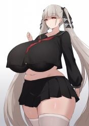 1girls azur_lane chubby chubby_female clothing enormous_breasts female female_only formidable_(azur_lane) formidable_(the_lover's_heart_flutters_on_duty)_(azur_lane) fully_clothed gigantic_breasts horizontal_navel huge_breasts huge_hips human light-skinned_female light_skin long_hair looking_at_viewer noe_(ppppriver) revealing_clothes royal_navy_(azur_lane) school_uniform slightly_chubby slightly_chubby_female solo standing thick_thighs thighhighs voluptuous white_hair wide_hips