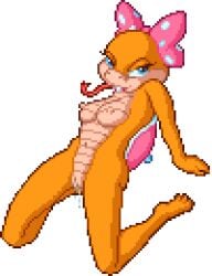 bald blue_eyes bodily_fluids bow_ribbon breasts digital_media_(artwork) female forked_tongue genital_fluids genitals humbird0 koopa koopaling long_tongue mario_(series) nintendo non_mammalian_breasts pixel_(artwork) pussy scalie solo tongue tongue_out transparent_background vaginal_fluids wendy_o._koopa yellow_body