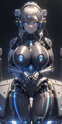 1robot_girl ai_generated android big_breasts blue_eyes breasts large_breasts looking_at_viewer metallic_body ponceai poncedart robot_humanoid short_hair thighs white_hair