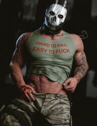 3d bettybattaglia call_of_duty call_of_duty_modern_warfare_2_(2022) clothed clothing daddy ghost_(modern_warfare_2) looking_at_viewer male male_only manly mask masked masked_male muscles muscular muscular_male simon_riley soldier solo solo_focus solo_male tattoo tough_guy