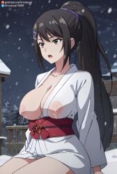 1girls ai_generated anime black_hair breasts_out brown_eyes chabashira_sae classroom_of_the_elite kimono lactation lactation_through_clothes lactation_without_expressing large_breasts one_breast_out ranwai solo stable_diffusion youkoso_jitsuryoku_shijou_shugi_no_kyoushitsu_e