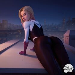 ai_generated big_ass female from_behind gwen_stacy gwen_stacy_(spider-verse) light-skinned_female looking_back luthenai marvel solo spider-gwen spider-man:_into_the_spider-verse spider-man_(series)