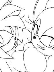 2girls amy_rose boob_squish multiple_girls rouge_the_bat shadowartist sonic_(series)