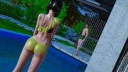 1boy 1girls 1male 3d ass ass_focus bikini bikini_only black_hair black_hair_female brown_hair brown_hair_male brunette_hair butt_focus caribdis duo eternum facing_another facing_away facing_away_from_viewer facing_each_other female green_swimming_trunks holding holding_object holding_shirt light-skinned_female light-skinned_male light_skin looking_at_another looking_away luna_(eternum) male orion_(eternum) outdoors outside swim_trunks swimming_pool swimming_trunks swimsuit water wet wet_body wet_clothes wet_clothing wet_hair wet_skin yellow_bikini yellow_swimsuit