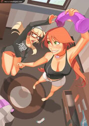 1girls 2girls barefoot beanie bedroom belt blonde_hair blush breasts busty cleavage dildo egirl feet female freckles fringe ginger glasses green_eyes grin headphones hime_cut jumping light_skin long_hair open_mouth orange_hair pendant purple_dildo red_hair sex_toy shorts sillygirl sillygirl_(character) sin_(sillygirl) sinner sinner_comics slim smile tank_top teenager tied_hair twintails voluptuous