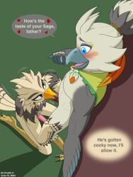 anthro avian beak bird blowjob blue_eyes blush breath_of_the_wild digital_media_(artwork) duo dustin_c erection eye_contact father father_(lore) father_and_child father_and_child_(lore) father_and_son father_and_son_(lore) father_sucking_son feathers feet fellatio gay gay_sex genitals green_eyes hair hi_res incest_(lore) looking_at_another male male/male motion_lines nintendo nude onomatopoeia open_mouth oral oral_penetration parent_(lore) parent_and_child_(lore) parent_and_son_(lore) penetration penile penis penis_in_mouth ponytail rito sex simple_background smile son son_(lore) sound_effects speech_bubble tail tail_feathers talons tears_of_the_kingdom teba_(tloz) teba_(zelda) text the_legend_of_zelda thought_bubble toes tongue tulin_(tloz) tulin_(zelda) white_body white_feathers wings