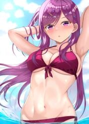 1girls bikini classroom_of_the_elite female hair_pin in_water kamuro_masumi long_hair purple_eyes purple_hair reddit schoolgirl