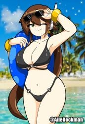 aile ailerockman breasts capcom female female_only mega_man mega_man_x_dive mega_man_zx mio_yowane one_eye_closed solo swimsuit