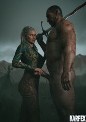 1boy 1girls 3d baldur's_gate baldur's_gate_3 big_balls big_penis clothed clothed_female_nude_male elf elf_female elf_milf fantasy female gilf handjob interspecies jaheira karfex light-skinned_female light_skin looking_at_partner male male_human/female_elf mature mature_female medieval milf older_female penis sex size_difference sword voluptuous voluptuous_female weapon