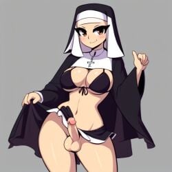 1futa ai_generated aifutalover bikini bikini_top christianity futa_focus futanari gynomorph intersex miniskirt nun nun_futa nun_hat nun_outfit religion religious religious_clothing self_upload skirt solo_futa