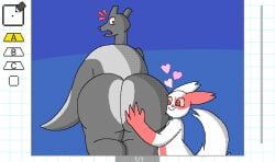 anthro ass big_butt butt_grab charizard digital_media_(artwork) duo flipnote_studio_(artwork) flipnote_studio_3d_(artwork) flipnotecreation fur generation_1_pokemon generation_3_pokemon hand_on_butt heart_symbol male male/male nintendo nintendo_3ds nintendo_ds_family pokemon pokemon_(species) raised_tail shocked smile tail thick_thighs zangoose