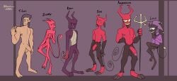 2022 3_toes 5_fingers 5_toes 6boys abs absurd_res anthro asmodeus_(dracks) balls black_balls black_body black_eyes black_foreskin black_fur black_penis bovid broken_horn brown_balls caprine caprine_demon clasped_hands clothing compression_artifacts curled_tail demon dracks facial_hair facial_piercing feet fingernails fingers fool's_hat foreskin fur genitals glans goat_demon goatee green_eyes grin group hair hat headgear headwear hi_res holding_melee_weapon holding_object holding_polearm holding_trident holding_weapon hooves horn human hybrid imp jax_(dracks) jester looking_at_viewer lucy_(dracks) male male_human mammal melee_weapon model_sheet nails navel nipples nose_piercing nose_ring nude partially_retracted_foreskin pecs penis piercing pink_glans pink_nipples polearm purple_balls purple_body purple_foreskin purple_nipples purple_penis purple_skin red_body red_feet red_foreskin red_horn red_nipples red_penis red_skin retracted_foreskin ring_piercing root_(dracks) sharp_teeth smaller_version_at_source smile standing star_tail t._len_(dracks) tail tan_balls tan_body tan_feet tan_foreskin tan_penis tan_skin teeth toenails toes toga topwear trident unretracted_foreskin weapon yellow_sclera zeppy_(dracks)