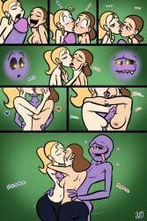 blonde_hair blowjob brown_hair comic english_text female lord_sarloc lucy lucykitten lucykitten01 mushroom page_10 page_number sarloc threesome