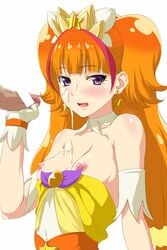 1boy amanogawa_kirara blush breasts censored clothing cum cum_on_body cum_on_breasts cum_on_upper_body cure_twinkle dress_pull earrings facial female gloves go!_princess_precure handjob jewelry long_hair magical_girl nipples odaodaoaoda orange_hair penis pink_eyes precure pretty_cure small_breasts solo_focus star star_earrings tied_hair twintails very_long_hair