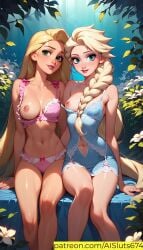 2girls ai_generated ai_sluts breasts_out disney elsa_(frozen) rapunzel