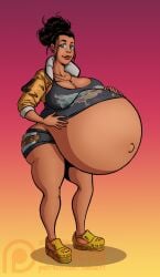 1girls belly big_belly big_breasts breasts canon_pregnancy cleavage cyberpunk_2077 dark-skinned_female dark_skin female large_breasts latina micaela_ruiz outie_navel pregnant sideboob sidkid44 solo