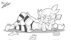 bikini_top black_and_white black_and_white_bikini black_and_white_panties black_and_white_socks commission condom_balloon glasses heels high_heels nintendo penny_crygor raccoonmugen smiling used_condom used_condoms warioware