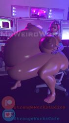 1girls 3d belly belly_bulge big_belly big_breasts breasts dark-skinned_female dark_skin female female_pred huge_belly huge_breasts latina mrweirdworkz nipples overwatch overwatch_2 same_size_vore sombra vore