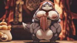 ai_generated anthro anthro_only balls blurry_background busty casual casual_erection casual_nudity chef cute domestic_cat erection extreme_muscles futanari gilf glistening_body grammeowster_chef grey_fur hood huge_breasts hyper hyper_balls nai_diffusion old older_futanari penis round_glasses soft_smile sweet thick_thighs veiny_penis veiny_testicles white_hair