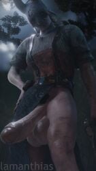 1futa 3d 3d_(artwork) axe balls big_balls big_penis dbd dead_by_daylight exposed_penis foreskin forest futa_only futanari holding_weapon huntress_(dead_by_daylight) lamanthias mask masked partially_clothed partially_retracted_foreskin pubes pubic_hair uncut veiny_penis video_games