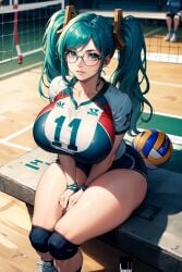 ai_generated anime arms ball bent_over big_breasts blue_eyes blue_hair blurred_background breast_squeeze breasts cowboy_shot elbow_pads female female_focus female_only fringe_hair from_above glasses glasses_only hair hair_between_eyes hands_together hd hd_(traditional) huge_breasts large_breasts league_of_legends light light-skinned_female light_blue_hair light_body lighting lips lipstick long_hair looking_at_viewer riot_games seducing seduction seductive seductive_body seductive_gaze seductive_look seductive_pose serious serious_face shorts simple_background sitting sky4maleja sona_buvelle thick_ass thick_thighs tight_clothes tight_clothing twintails volleyball volleyball_shorts volleyball_uniform watermark