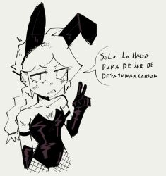 2d_artwork ak_memo bunny_ears bunnysuit cala_(huvul) dialogue doing_pose habiaunavezloquendo looking_at_viewer loquendo loquendo_youtuber no_color serious serious_face spanish_dialogue youtube_hispanic