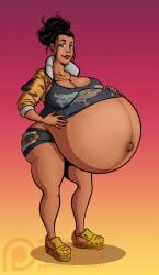 1girls belly big_belly big_breasts breasts canon_pregnancy cleavage cyberpunk_2077 dark-skinned_female dark_skin female large_breasts latina linea_nigra micaela_ruiz outie_navel pregnant sideboob sidkid44 solo veiny_belly