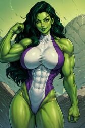 1girls abs ai_generated ass big_ass big_breasts breasts female female_only green_hair green_skin hulk_(series) jennifer_walters large_breasts leotard marvel marvel_comics muscles muscular muscular_arms muscular_female onesie she-hulk solo solo_female thick_thighs vitoryt