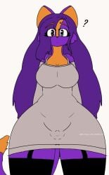 anthro artist_request bottom_heavy breasts brown_eyes character_request clothed clothing confused emoji_cat emoji_censor feline flaccid fully_clothed furry furry_only futanari heterochromia huge_hips long_sleeve_shirt looking_at_viewer maya_cute_weasel_lover orange_ear_tips orange_ears orange_eyeshadow orange_neck orange_tail_tip penis penis_under_clothes purple_ears purple_fur purple_hair purple_tail sourcreamcat standing tagme teal_eye thighhigh_boots thighhigh_socks thighhighs tiktok tiktok_username watermark