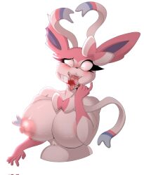 anthro big_breasts blood bodily_fluids breasts eeveelution female foxgumie generation_6_pokemon hi_res huge_breasts knife nintendo pokemon pokemon_(species) solo sylveon white_body yandere