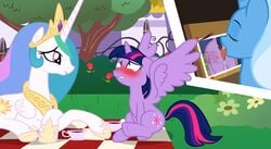 2015 alicorn anus badumsquish blanket blush coffee confusion crown cunnilingus cup cutie_mark equine female feral flower friendship_is_magic gold hair horn licking mammal my_little_pony necklace outside photo_(object) picnic plant princess_celestia_(mlp) purple_eyes purple_hair pussy saliva tongue tongue_out trixie_(mlp) twilight_sparkle_(mlp) voodoo wing_boner wings