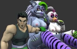 1boy 2girls 3d animatronic ass bird boxers boxing_gloves breasts crossover eastern_and_western_character female five_nights_at_freddy's five_nights_at_freddy's:_security_breach furry furry_female glamrock_chica_(fnaf) human little_mac meme muscular muscular_male nintendo nude_female punch_out robot robot_girl roxanne_wolf_(fnaf) seductive seductive_look steel_wool_studios trio wolf