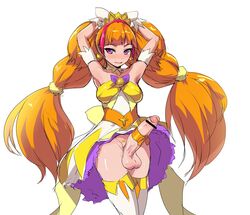 1futa amanogawa_kirara armpits arms_behind_head arms_up blush breasts censored clothing cure_twinkle dress erection full-package_futanari futa_only futanari go!_princess_precure hair has_uncensored_version intersex large_penis long_hair magical_girl orange_hair penis penis_under_skirt pink_eyes precure pretty_cure small_breasts smile solo solo_futa standing stockings testicles tied_hair twintails ubanis very_long_hair