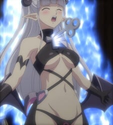 2015 anime_screencap bikini breasts closed_eyes demon_girl demon_wings hip_wings key keyhole long_hair monster_girl naruse_maria pointy_ears production_ims screencap screenshot shinmai_maou_no_testament silver_hair succubus succubus_costume succubus_outfit succubus_wings swimsuit underboob wings