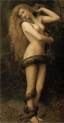 artistic_nude biblical blonde_hair female fine_art john_collier lilith lilith_(collier) nude painting_(artwork) public_domain small_breasts small_image snake straight_hair traditional_media_(artwork)